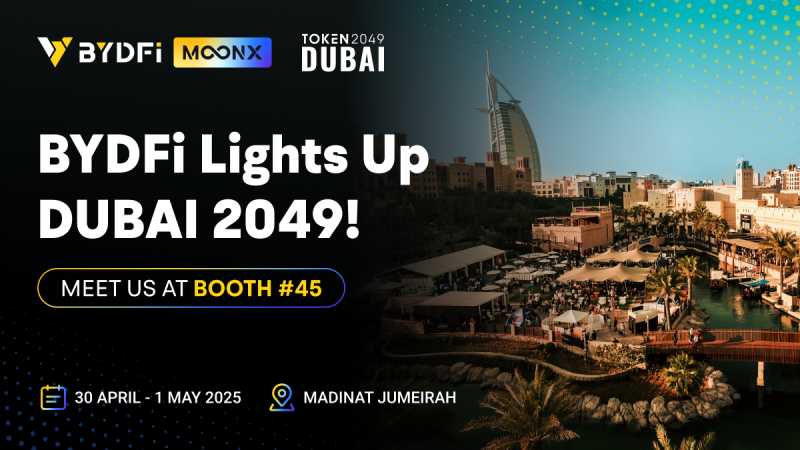 BYDFi  تصبح الراعي الرسمي لمؤتمر  TOKEN2049  دبي، وأداة التداول على السلسة  MoonX  تظهر لأول مرة في الشرق الأوسط