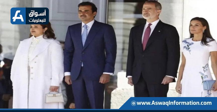 أمير قطر وزوجته خلال زيارة إسبانيا