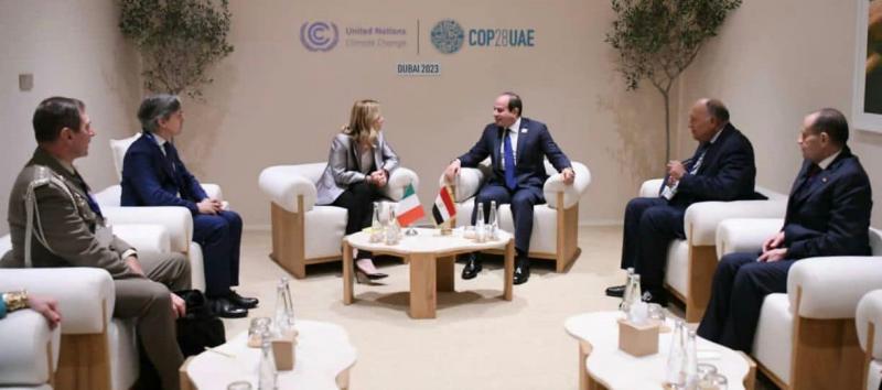 السيسي يلتقي رئيسة وزراء ايطاليا على هامش مؤتمر المناخ بدبي